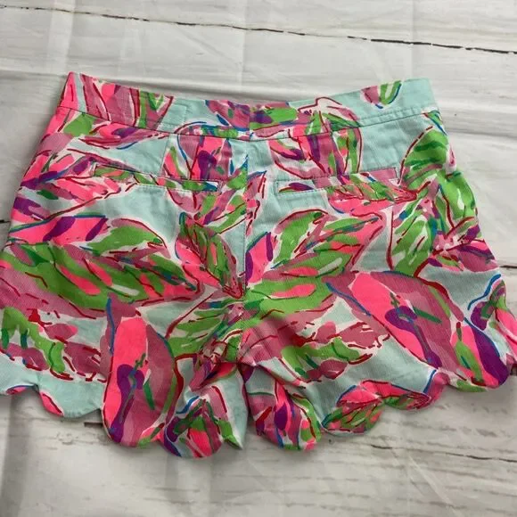 Lilly Pulitzer In The Vias Buttercup tropical bright palm Shorts womens 00 - Picture 5 of 6